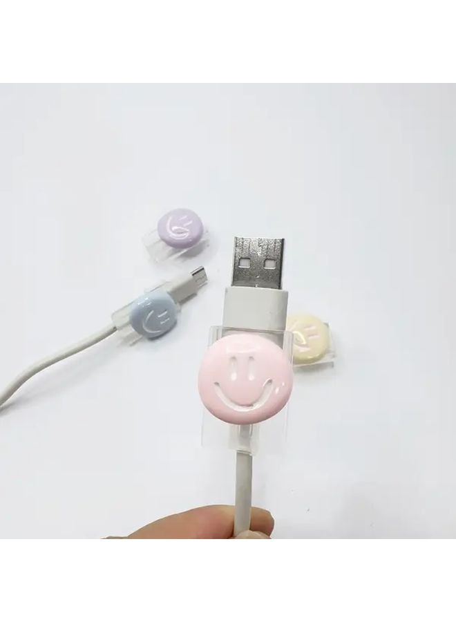 حامي كابل USB وجه مبتسم وردي مضاد للكسر مشبك لف متين منظم كابل من الراتنج - Image 2